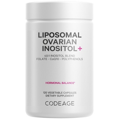 Codeage Liposomal Ovarian Inositol + Supplement - Myo-Inositol, D-Chiro-Inositol, Folate & CoQ10 - 120ct