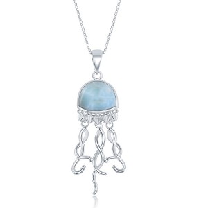 Caribbean Treasures Sterling Silver, Larimar Jellyfish 18" Pendant Necklace - Blue - 1 of 2