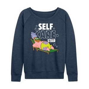 Women's - SpongeBob SquarePants - Self Care Star Lightweight French Terry Wide Neck Long Sleeve Shirt - 1 of 4