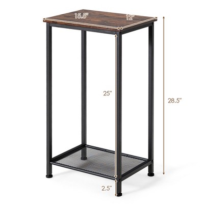 Rustic Brown 2-Tier Industrial Wood and Metal End Table