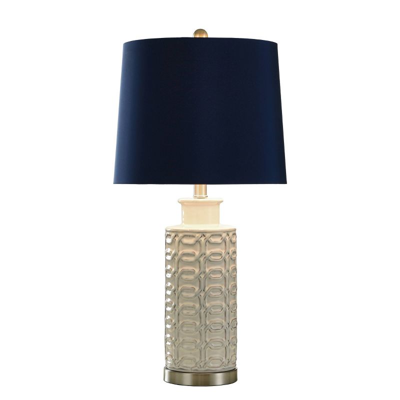 Ceramic and Steel Table Lamp Cream Finish with Blue Shade - StyleCraft, 3 of 10
