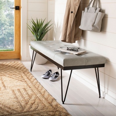 Marcella Gray and Black Tufted Bench with Hairpin Legs