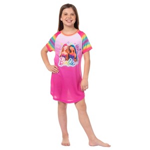 Barbie Girls' Doll Magic Fairy Characters Stars Nightgown Sleep Pajama Shirt Pink - 1 of 4