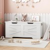 Storage Bench, Retro Wooden Storage Chest with Cut-Out Pull, Safety Hinge - 2 of 4