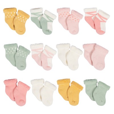 Gerber Baby Girl Wiggle Proof Socks, 4-Pack (Newborn - 0/6M) 