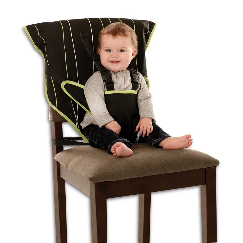 CozyBaby Portable Washable Cloth Travel Easy Seat High Chair w/ 1 Click Setup, Reinforced Harness, and Machine Washable Fabric, Black / Green, 1 of 7