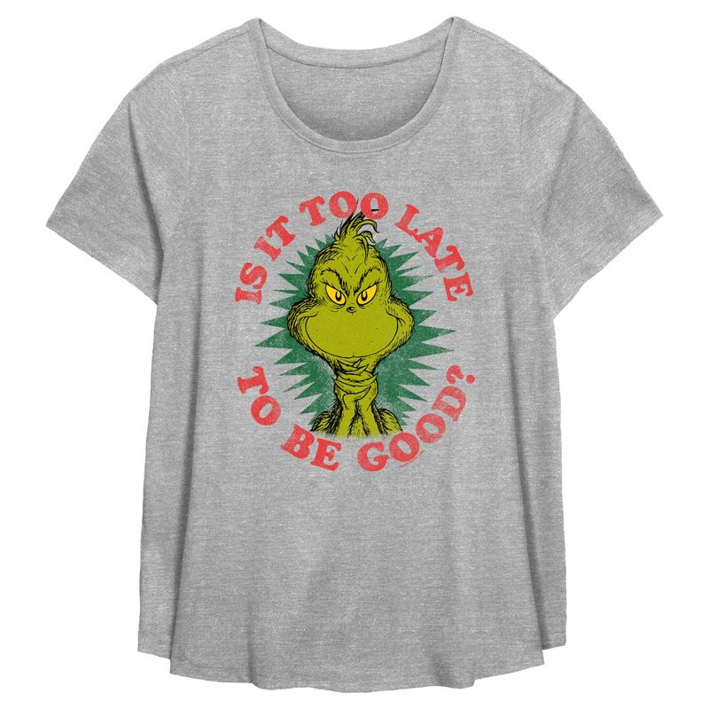 Women's Dr. Seuss Christmas The Grinch Is it too Late T-Shirt, 1 of 3