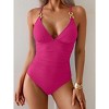 Eomenie One Piece Swimsuit for Women Ribbed Tummy Control Bathing Suit V Neck Slimming Swimwear Chain Linked Swim Suits - 2 of 3