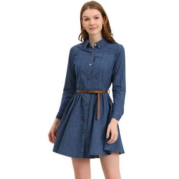Women's Long Sleeve Denim Shirt Dress Blue Retro Classic Button Down Jean  Shirt Dress A-line, 9, X-Small : : Clothing, Shoes & Accessories