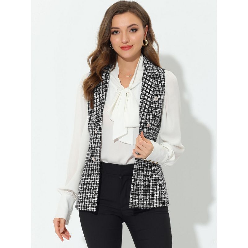 Allegra K Women's Vintage Tweed Open Front Plaid Sleeveless Office Blazer Vest, 2 of 6