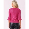 Allegra K Women's Sequin 3/4 Bell Sleeve V Neck Metallic Sparkly Glitter Party Blouse - 3 of 4