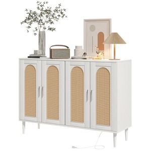 Rattan Cabinet with 4 Doors, Boho Wooden Sideboard for Entryway, Hallway, Dining Room, Living Room - 1 of 4