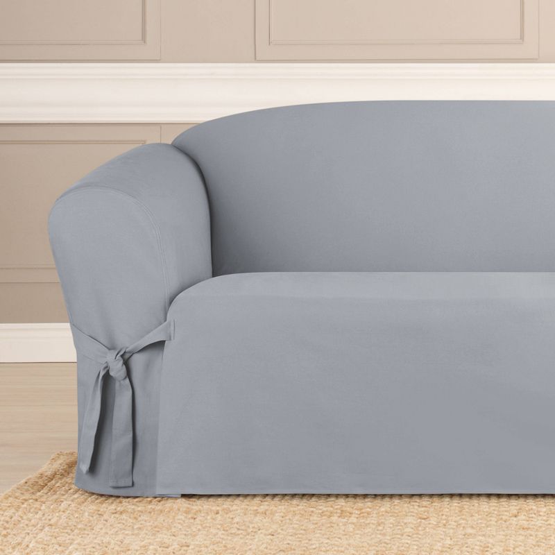 Heavy Weight Cotton Canvas Sofa Slipcover Pacific Blue - Sure Fit, 3 of 5