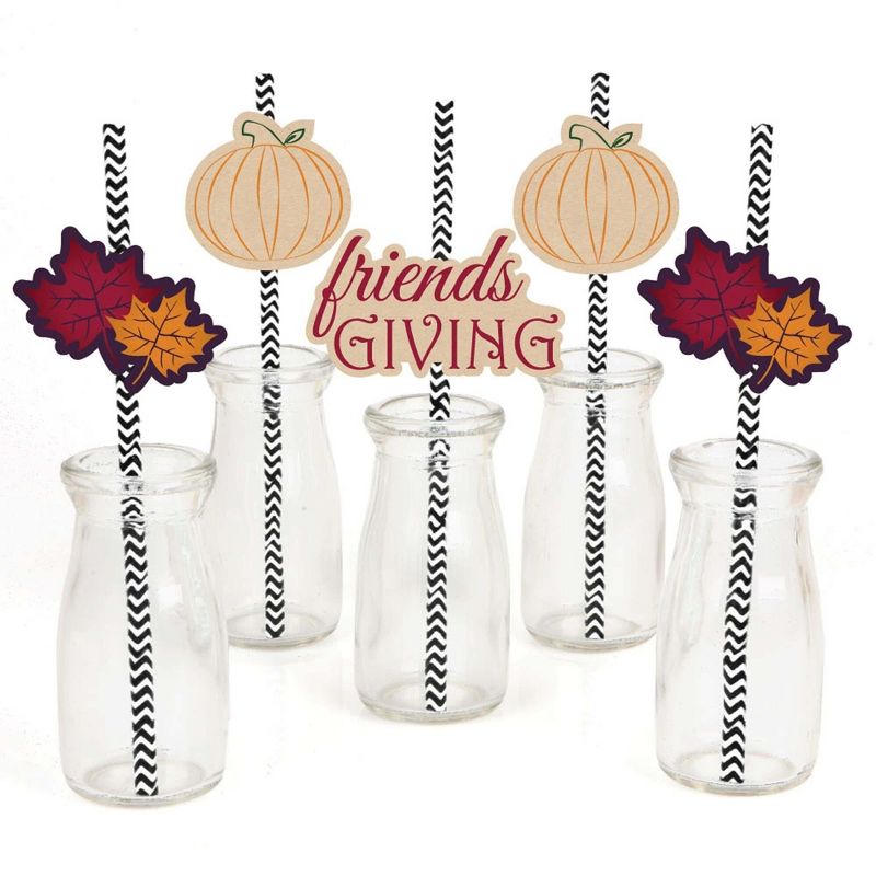 Big Dot of Happiness Friends Thanksgiving Feast - Friendsgiving Paper Straw Decor - Party Striped Decorative Straws - Set of 24, 1 of 8