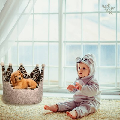 Taupe Leopard Print Faux Fur Crown Pet Bed