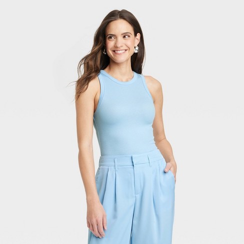 Women's Slim Fit Ribbed High Neck Tank Top - A New Day™ Light Blue M :  Target