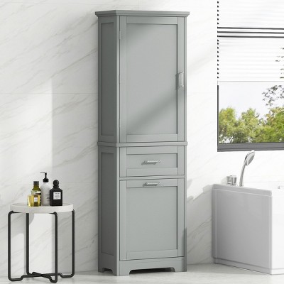 Tall Bathroom Storage Cabinet, Bathroom Cabinets  With 2 Drawers And Adjustable Shelf, Bathroom Cabinets With Anti-Toppling Device-Cuddlewood