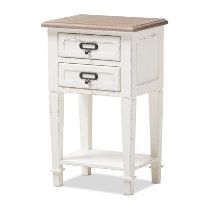 Dauphine Provincial Style Weathered Oak and Wash Distressed Finish Wood Nightstand - White - Baxton Studio