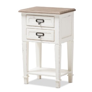 Dauphine 2 Drawer Provincial Style Oak and  Distressed Finish Wood Nightstand White - Baxton Studio - 1 of 4