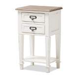 Dauphine 2 Drawer Provincial Style Oak and  Distressed Finish Wood Nightstand White - Baxton Studio