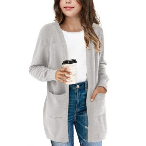 Girl's Open Front Cardigan Long Sleeve Knit Sweaters Kids Solid Cute Casual Loose Outerwear Coats with Pockets - 1 of 3