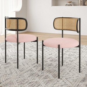 Sapphtopaz Modern Upholstered Dining Chairs Set of 2/4, Rattan Back Kitchen Chairs with Metal Legs for Dining Room - 1 of 4