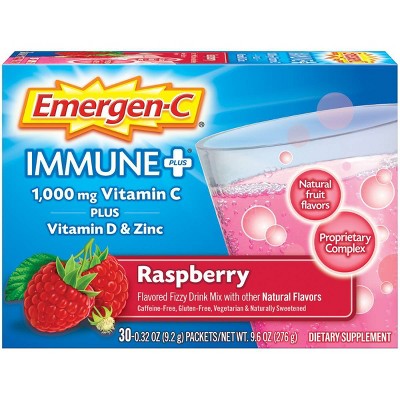 Emergen-C Immune+ Dietary Supplement Powder Drink Mix with Vitamin C - Raspberry - 30ct