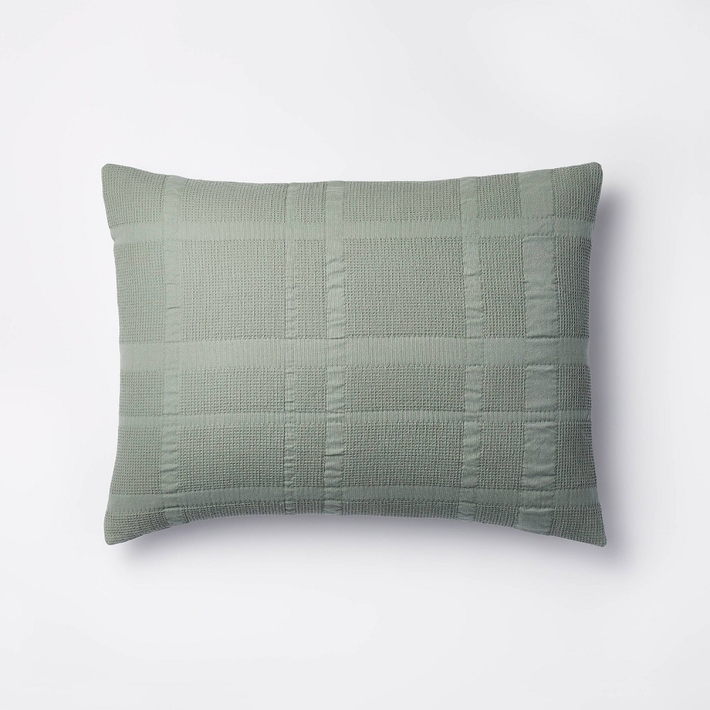Photos - Pillowcase King Waffle Matelasse Quilt Sham Light Teal Green - Threshold™ designed wi