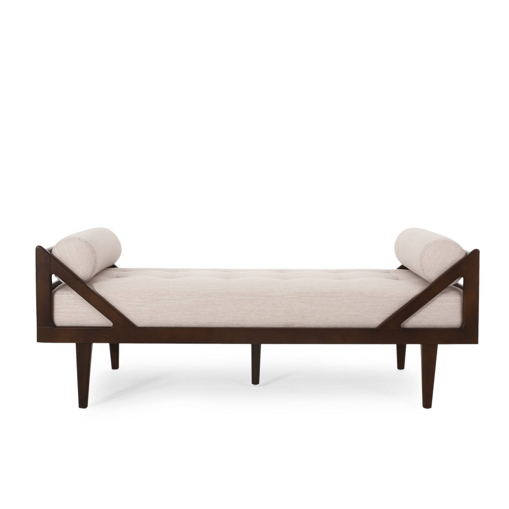 Rayle Contemporary Tufted Chaise Lounge with Rolled Accent Pillows Beige/Dark Brown - Christopher Knight Home: Elegant Indoor Sofa Chair