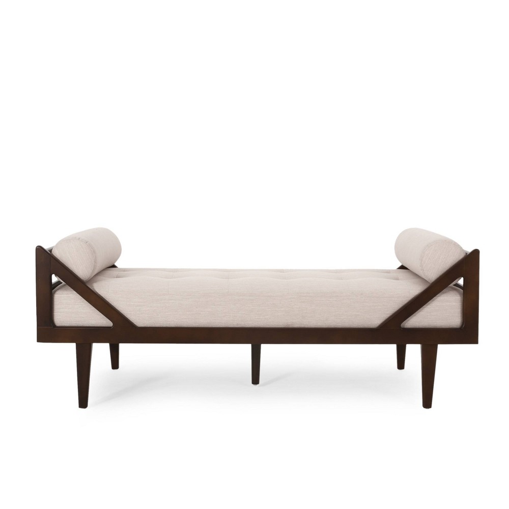 Photos - Chair Rayle Contemporary Tufted Chaise Lounge with Rolled Accent Pillows Beige/D