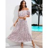 Womens 2 Piece Outfits Summer Floral Skirts Sets Puff Sleeve Elastic Neckline Cropped Tops with Drawstring Flowy Tiered Skirts - 3 of 4