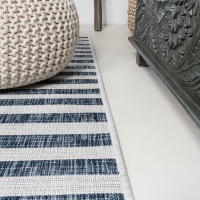 Sukie 2x8 Blue and Ivory Synthetic Stripe Rug