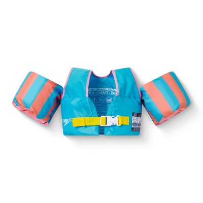 Condition photo showing New/Like New for speedo splash jammer dolphriends kids' life jacket vest - teal/pink youth jacket (size by weight)