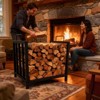 Small Firewood Rack Outdoor Indoor, Black Metal Wood Rack with Handles, Heavy Duty Log Holder Storage Organizer for Fireplace, Wood Stove, Fire Pit - 4 of 4