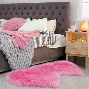 PiccoCasa Bedroom Double Heart Shaped Soft Faux Sheepskin Fur Plush Area Floor Mat 1 Pc - 1 of 4