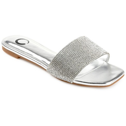 Journee Collection Womens Grayce Tru Comfort Foam Slide Low Block Heel  Sandals Silver 7