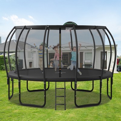 Whisen 12FT Trampoline with Upgraded ArcPole, Composite TopLoop, Basketball & 10 Ground Stakes