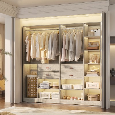 Besiost 80-In Closet System Set with Wood Drawers, Freestanding Closet Organizer with Clothes Rack