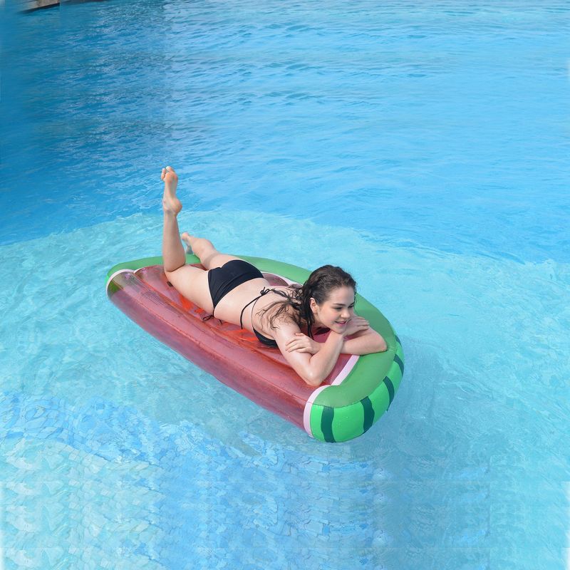Pool Central 70.5" Inflatable Jumbo Watermelon Slice 1-Person Swimming Pool Mattress - Red/Green, 2 of 3