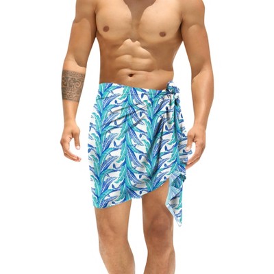 LA LEELA Men's Sarong Aloha Swim Beach Pareo Wrap One Size Allover Leafs Blue