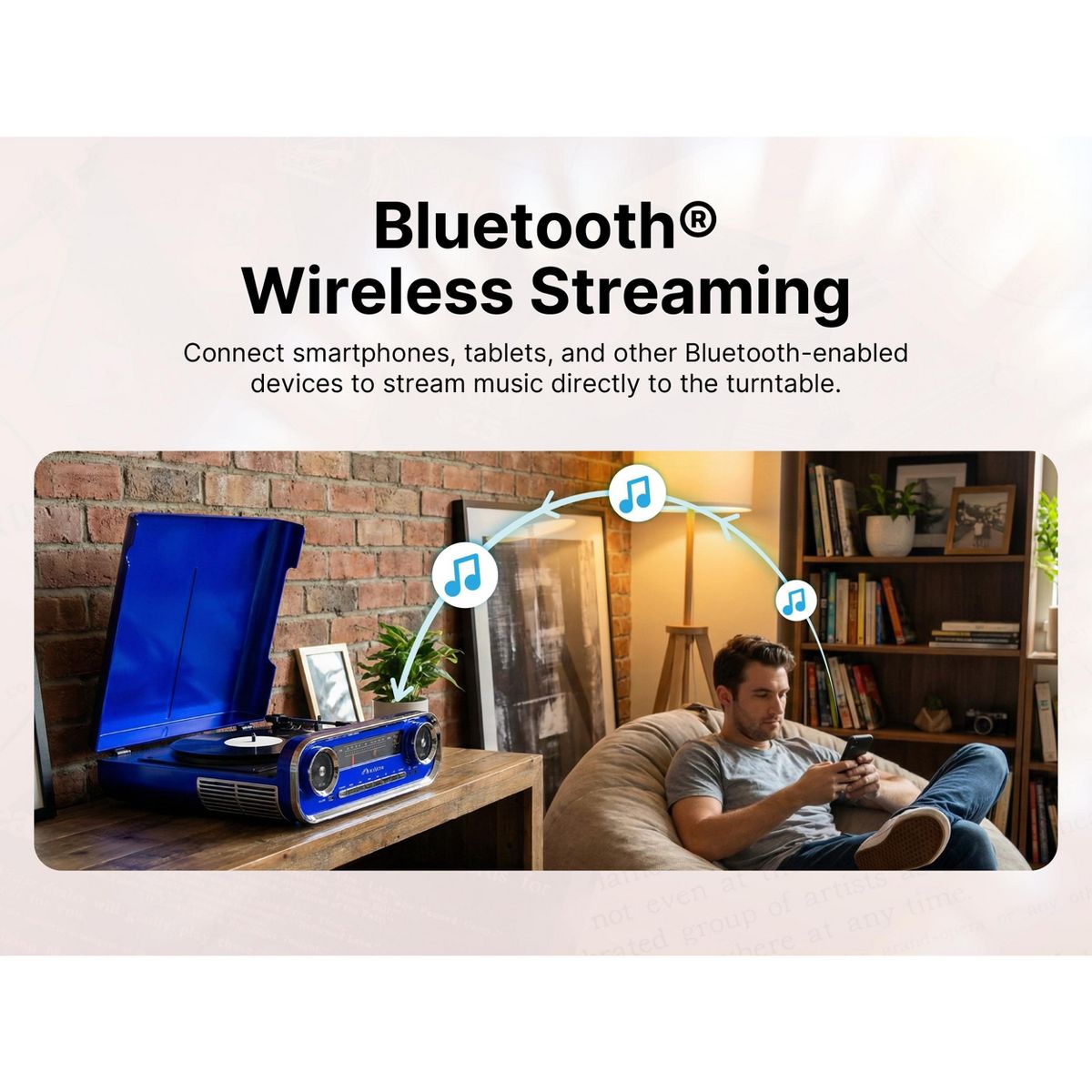 Victor RHRP-3000 Woodward 7-in-1 Turntable Music Center with AudioStream, 3-Speed Vinyl Player, Bluetooth In/Out, FM Radio, USB Recording & Playback - thumbnail 3
