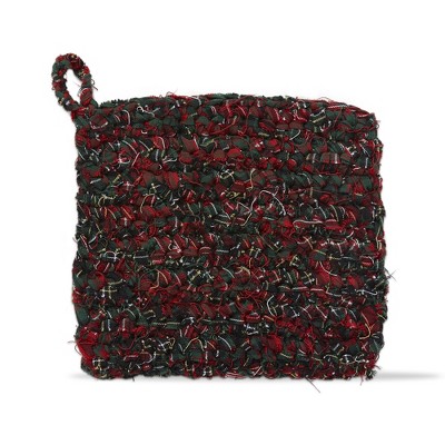 tag Chindi Crochet Plaid Potholder Trivet Green Cotton Machine Wash, 8.0"L x 8.0"W x .75"H