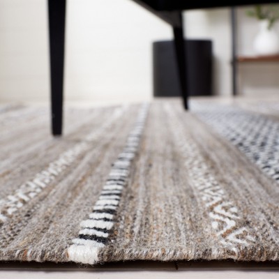 Handmade Black and Ivory Striped Synthetic 8' x 10' Area Rug