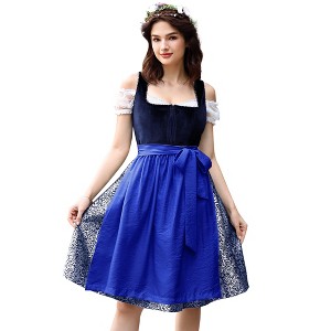 Women's Velvet 3-Piece Dress Set - Vintage Inspired Sleeveless Dress + Off Shoulder Top + Apron - 1 of 4