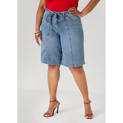 Women's Plus Size Braided Belt Bermuda Shorts - Size 18, Denim