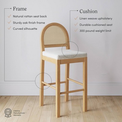 Bailey Light Oak and Rattan Counter Height Bar Stools, Set of 4