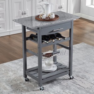 FONTOI Mobile Rolling Kitchen Island, Trolley Serving Cart with Underneath Drawer & Slide-Out Wire Storage Basket - 1 of 4