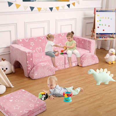 Kids Couch for Playroom, 8PCS Glowing Modular Kids Play Couch, Child Sectional Sofa Play Set for Nursery Gaming Reading
