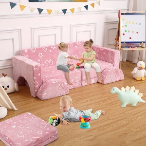 Kids Couch for Playroom, 8PCS Glowing Modular Kids Play Couch, Child Sectional Sofa Play Set for Nursery Gaming Reading - 1 of 4