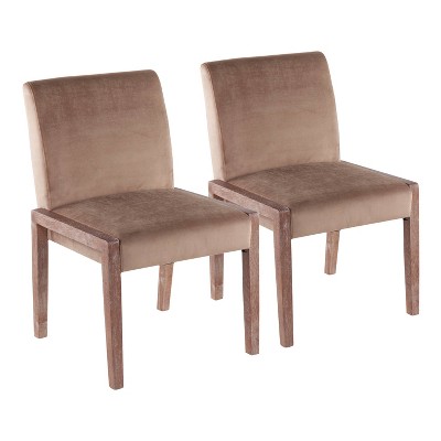 Set of 2 Carmen Dining Chairs White Wash/Light Brown - LumiSource: Upholstered Velvet, Wood Frame